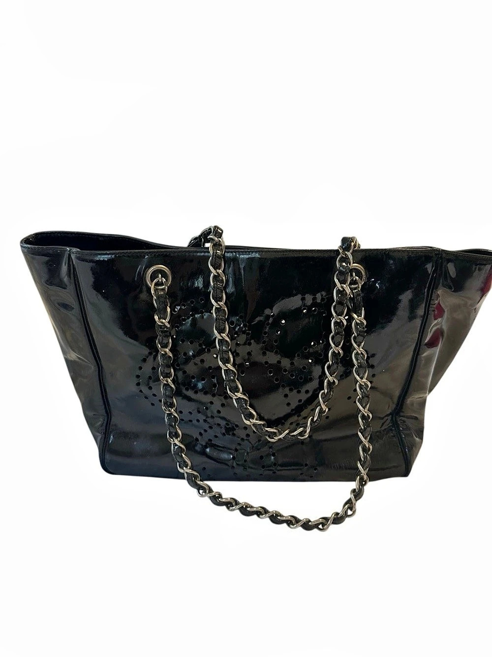 Chanel Perforated CC Chain Tote Shoulder Bag in Black